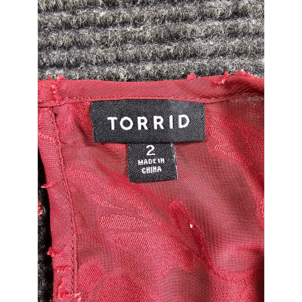 Torrid Blouse Top Womens 2 Maroon Sheer Floral Lace Overlay Keyhole Back Party - Picture 3 of 15